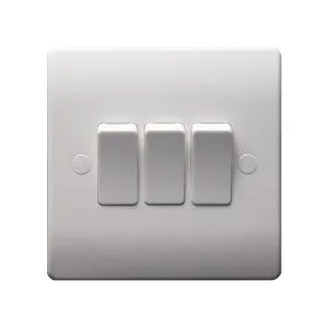 10A 3 Gang 1 Way Plate Switch Warna Putih